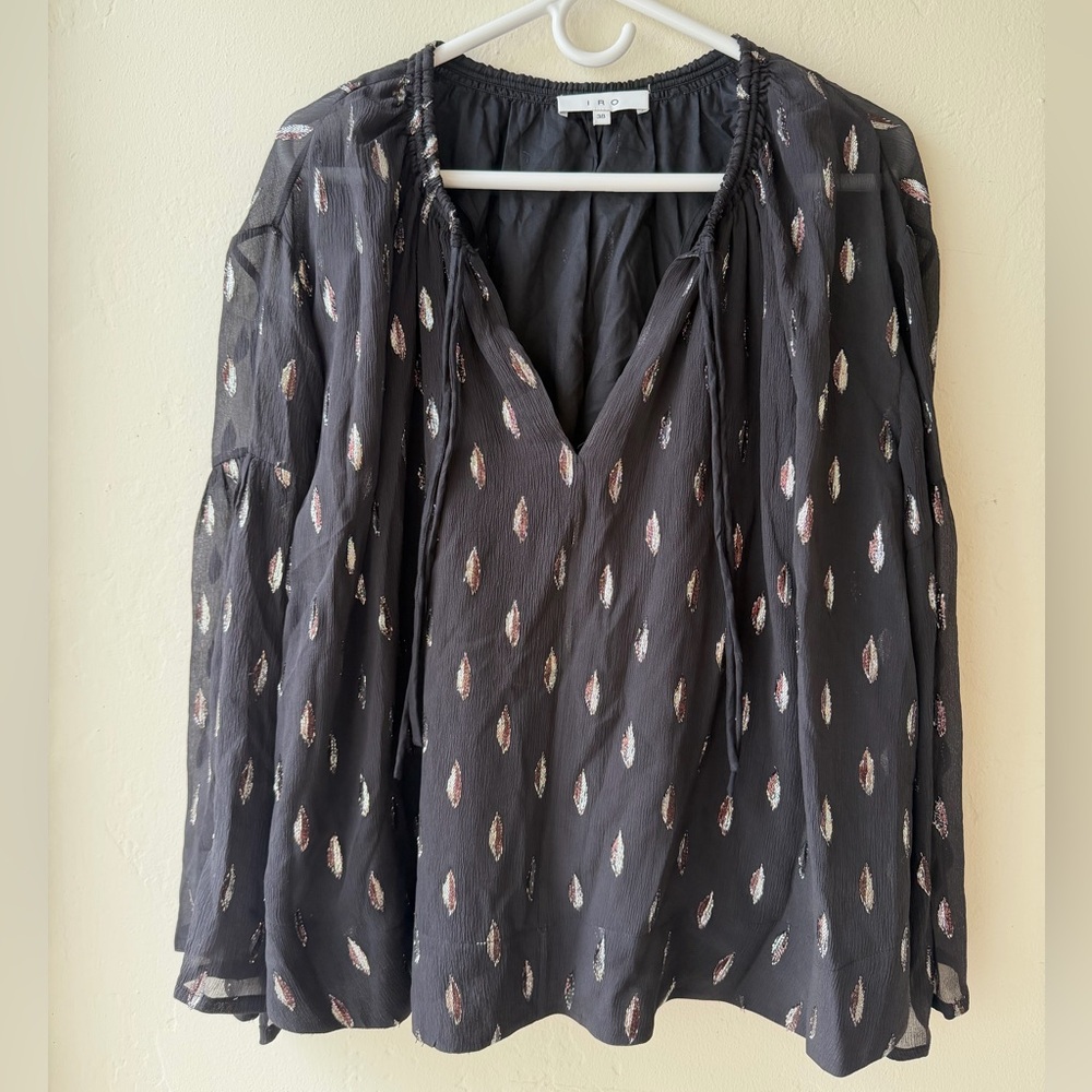 IRO Black Sheer Blouse with White Accents